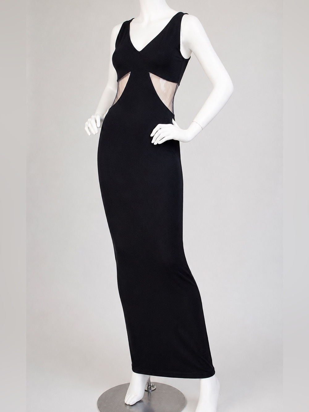 Vintage Versace Black Long Jersey Dress w/ PVC Inserts – Size 44